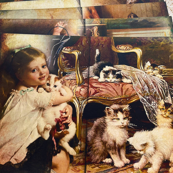 6 Stück Vintage Kitty Girl Hintergrundpapier