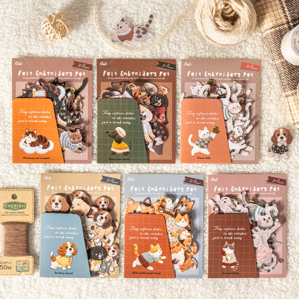 20PCS Velvet Embroidery Cute Pet Series sticker