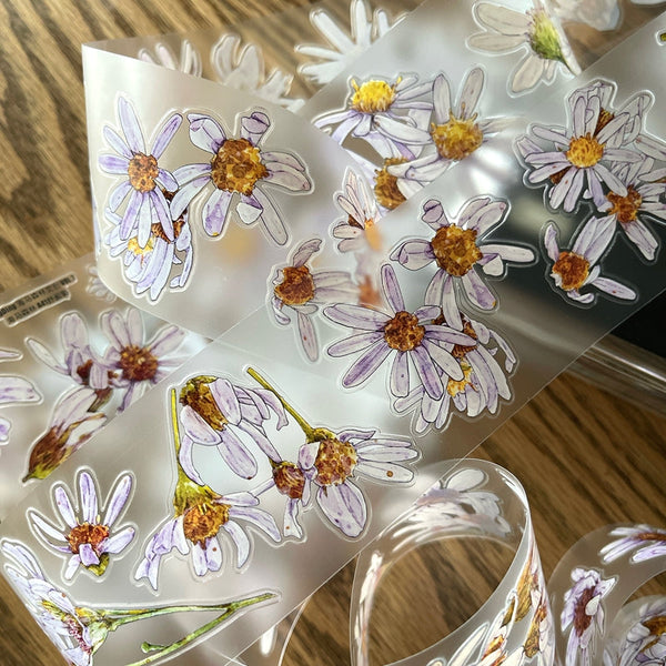 Whole Roll 5cm*5m Wild purple chrysanthemum Die Cutting Washi/PET/Fog PET Tape