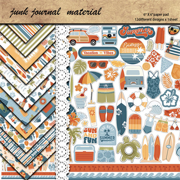 12PCS Summer atmosphere material paper