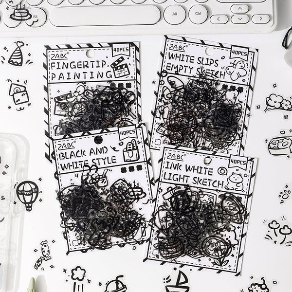 40PCS Black tone sketch series sticker