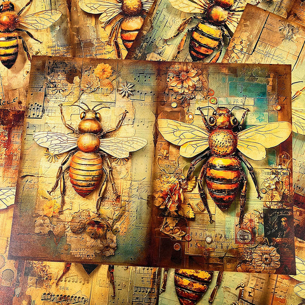 6 piezas de papel de fondo con diseño de abeja Steampunk