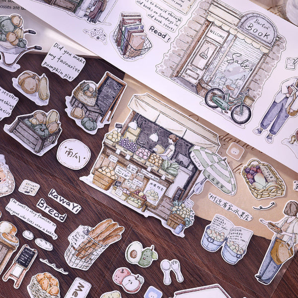 Whole Roll 7.5cm*6m Little Shop Street Die Cutting Washi/PET Tape