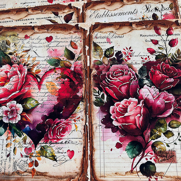 4 piezas de papel de fondo con rosas vintage