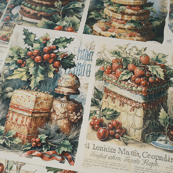 10 piezas de papel de fondo para tartas de postre de Navidad vintage