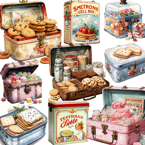 20 pegatinas vintage de galletas y bocadillos