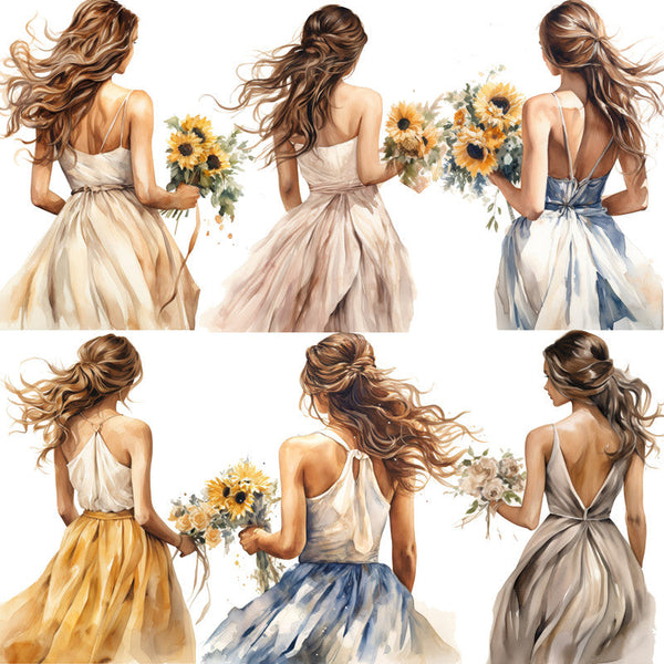 16PCS Bouquet back shadow girl sticker