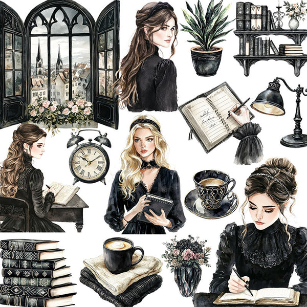 20PCS Black Reading Girl sticker