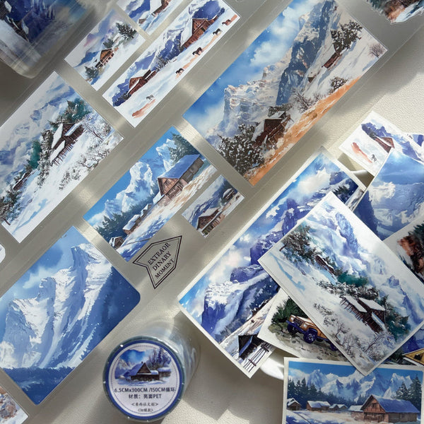 6.5cm*150cm Snow Town Wooden House Die Cutting PET Tape