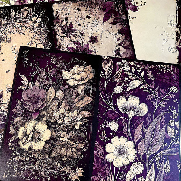 10PCS Purple Gothic flower background paper