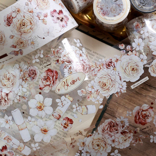 Whole Roll 5.5cm*6m Romantic flower Washi/PET Tape