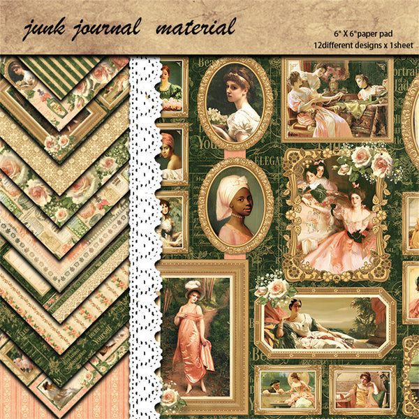 12PCS Portrait of vintage lady material paper