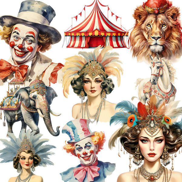 12 pegatinas de circo retro