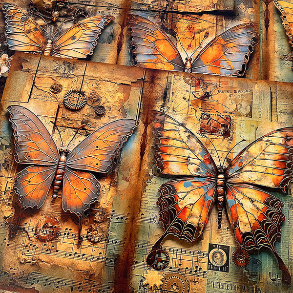 6 piezas de papel de fondo con mariposas estilo steampunk